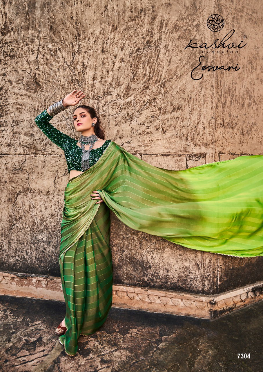 Kashvi Eesvari Party Wear Printed Stain Fancy Saree Collection